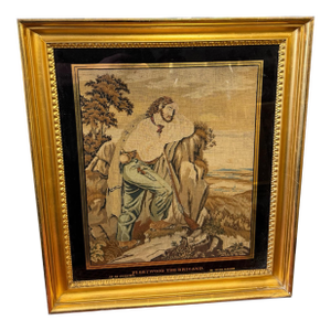 Antique Victorian Gilt Framed Scenic Landscape Needlework Fleetwood the Brigand