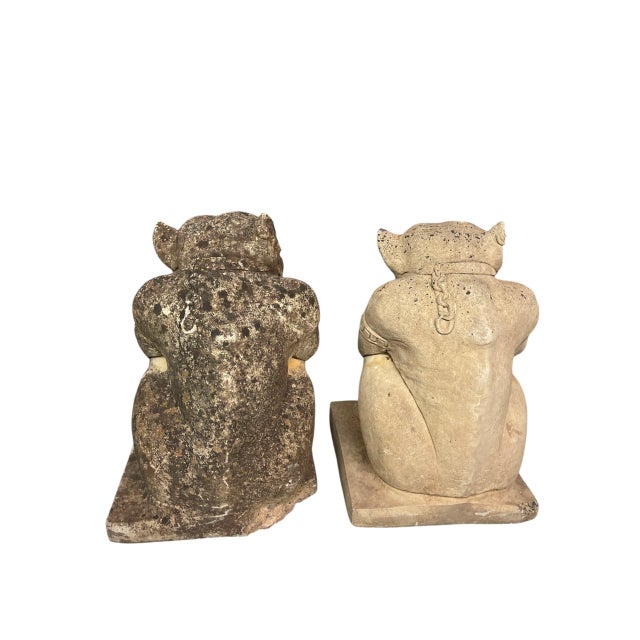 Stone A Pair of Vintage Seated Cast Stone Gargoyle Garden Statues For Sale - Image 7 of 12