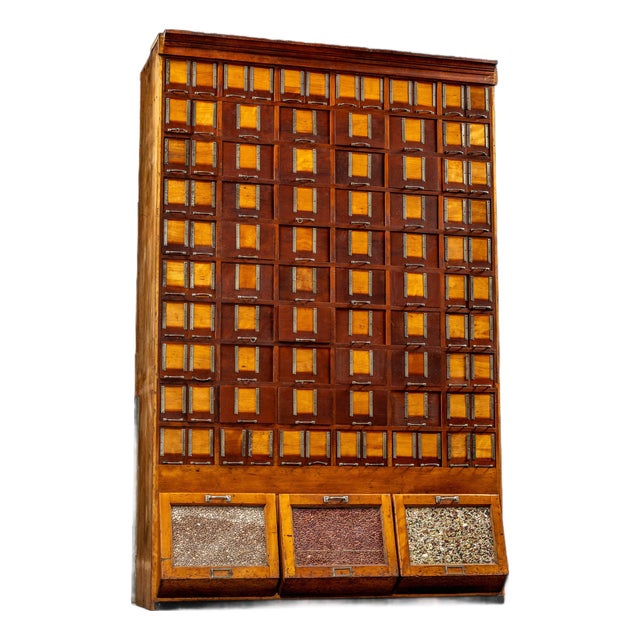 Massive Antique Maple Dry Goods Cabinet For Sale