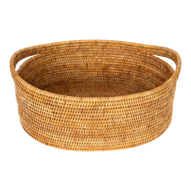 Artifacts Rattan Oval Basket With Cutout Handles in Honey Brown For Sale