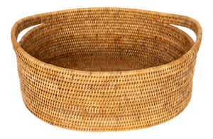 Artifacts Rattan Oval Basket With Cutout Handles in Honey Brown
