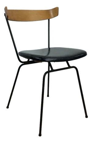Mid Century Modern Chair With Bentwood Back and Black Vinyl Upholstery by Cliff Pascoe