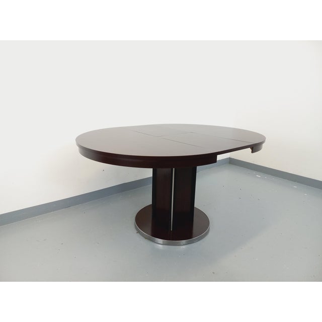 Vintage Round Dining Table in Ebony Wood and Chrome-Plated Metal, 1970s For Sale - Image 16 of 18