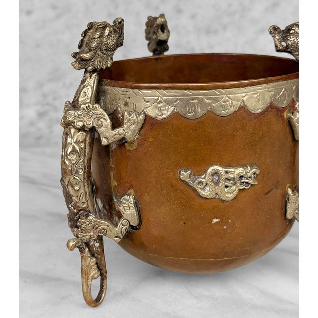 Antique Tibetan Copper Dragon Motif Planter Pot Cencer For Sale - Image 9 of 13