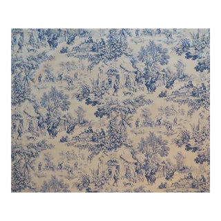 10 Yards French Stof Cotton Toile Designer Fabric in Blue "Festin" For Sale