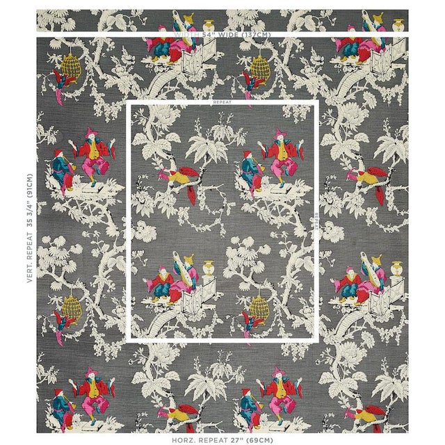 A modern take on traditional chinoiserie, this scenic design is artfully handprinted in the U.S.A. Sold as a 2-yard...