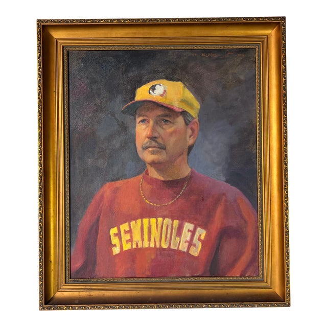 Vintage Oil Portrait Painting of a Florida Seminole Football Amateur or Player For Sale
