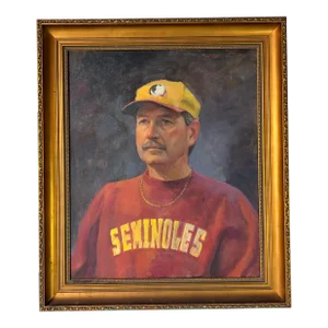 Vintage Oil Portrait Painting of a Florida Seminole Football Amateur or Player