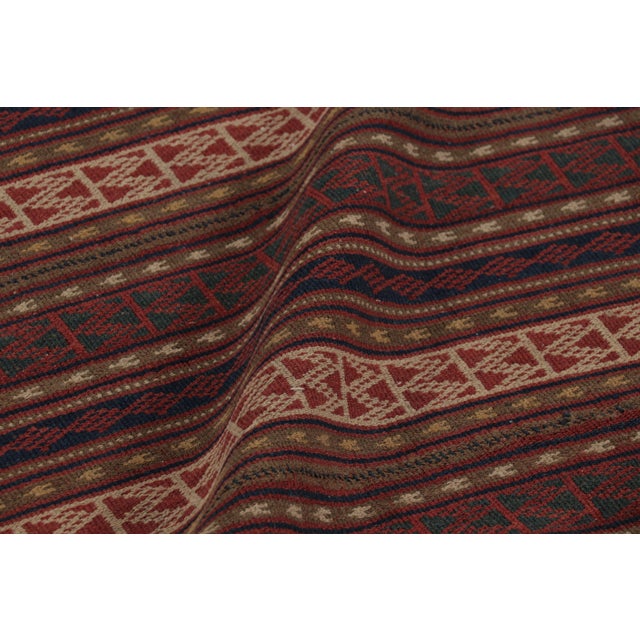Textile Vintage Persian Kilim, Square Rug With Intricate Geometric Stripes - Rug & Kilim For Sale - Image 7 of 8