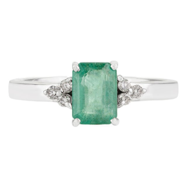 Contemporary Emerald and Diamond Statement Ring in Solid Sterling Silver- Size 7 For Sale