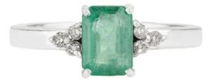 Contemporary Emerald and Diamond Statement Ring in Solid Sterling Silver- Size 7