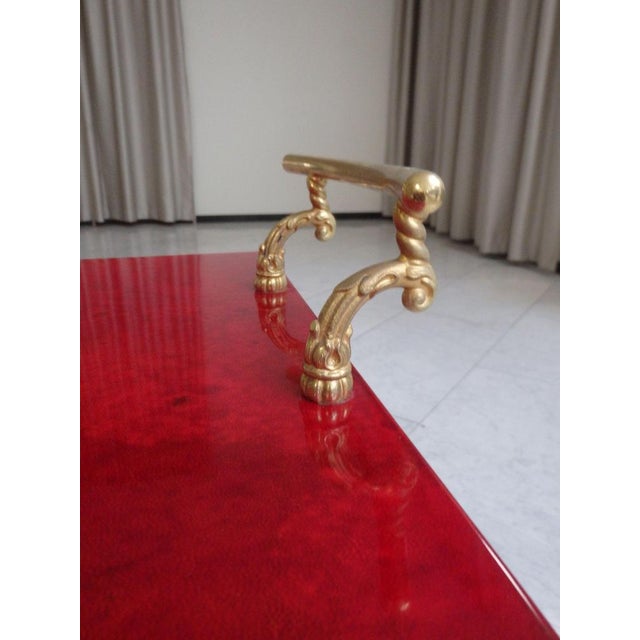 Bright Red Goatskin Bar Cart with Wings by Aldo Tura For Sale - Image 6 of 14