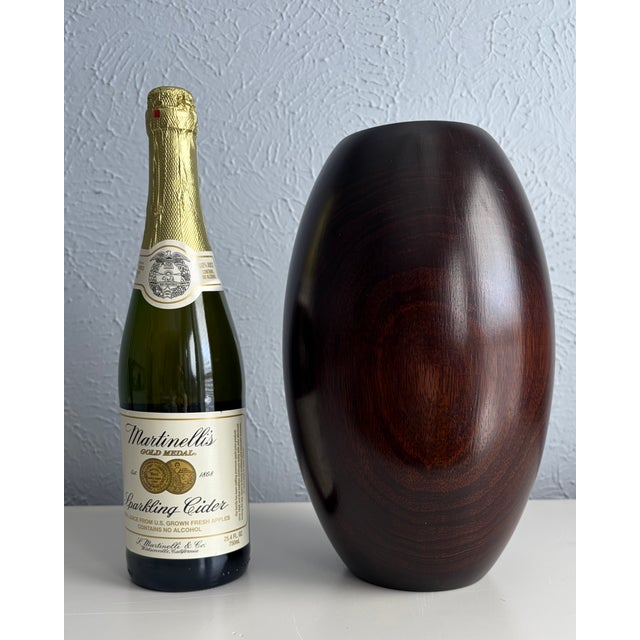 Mid-Century Modern Dark Walnut Vase With Sculptural Form and Expressive Grain For Sale - Image 3 of 7