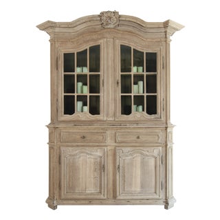 18th Century Provincial Buffet À Deux Corps Cabinet in Bleached Oak For Sale