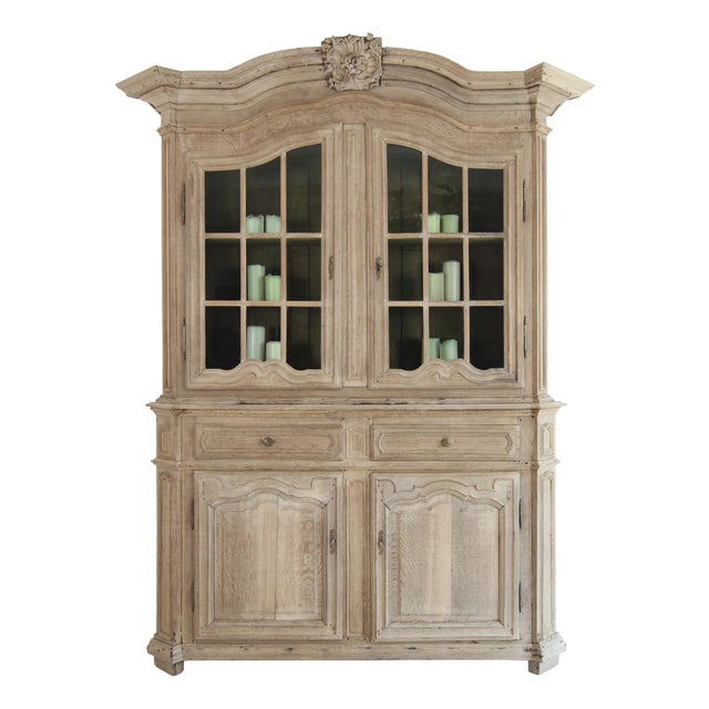 18th Century Provincial Buffet À Deux Corps Cabinet in Bleached Oak For Sale