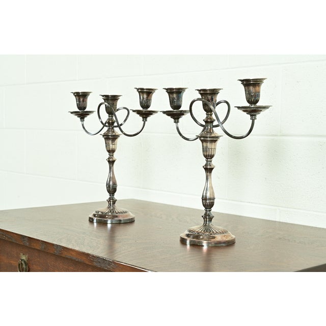 Victorian Tiffany & Co. Style Antique Victorian Silverplate Three-Light Candelabras, Pair For Sale - Image 3 of 9