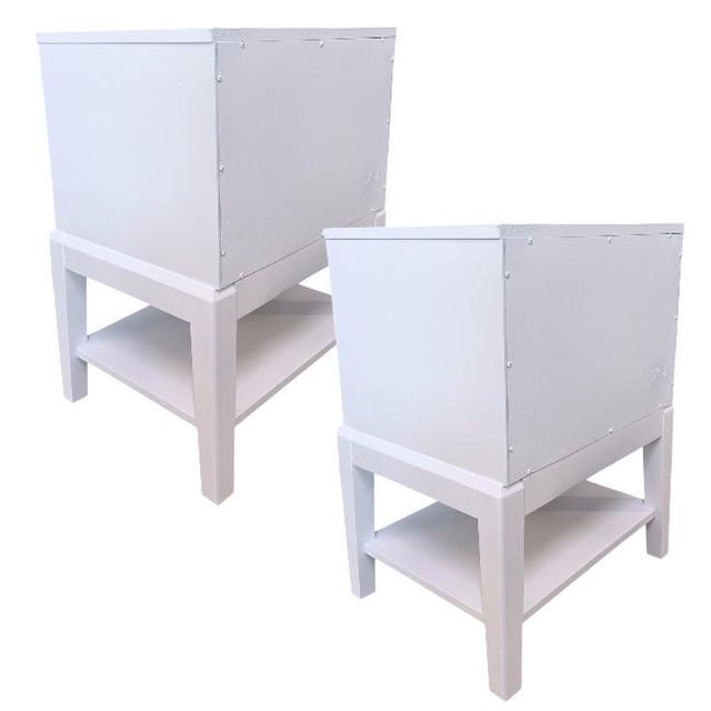 Pair of White Lacquer Two-Drawer Nightstands With Open Shelf For Sale - Image 4 of 7