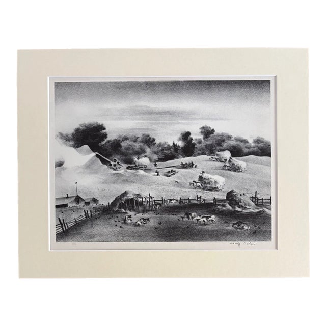 Vintage 1939 Print in 11x14 Mat: Adolph Dehn, "Threshing", EUC, Ready to Frame For Sale