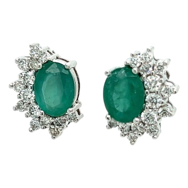 Natural Emerald Diamond Stud Earrings 14k White Gold 2.77 TCW Certified For Sale