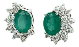 Natural Emerald Diamond Stud Earrings 14k White Gold 2.77 TCW Certified