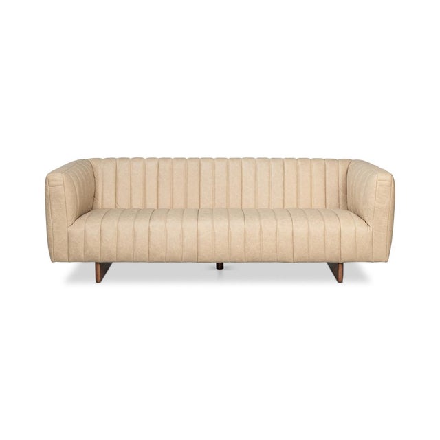 Contemporary Modern Channel Tufted White Leather Sofa For Sale - Image 3 of 13