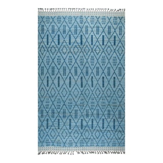6x9 Stylish Marrakech Blue Tribal Geometric Modern Hand-Knotted Wool Carpet Rug For Sale