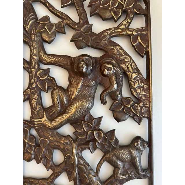 Mid 20th Century Mid 20th Century Asian Brass Metal Climbing Monkey Wall-Hanging Plaque For Sale - Image 5 of 9