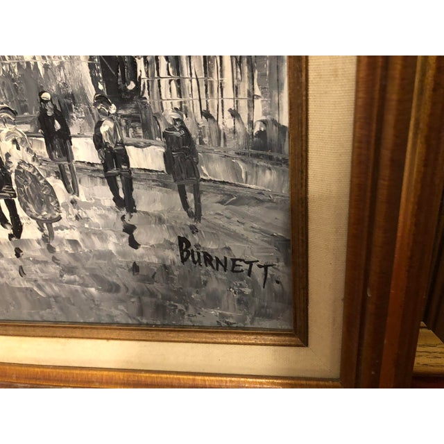 Mid-Century Modern Mid-Century Monochromatic Parisian Street Scene Oil Painting - Signed Burnett For Sale - Image 3 of 5