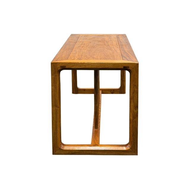 Solid Wood Light Brown Minimalistic Low Bench Coffee Table For Sale - Image 4 of 13