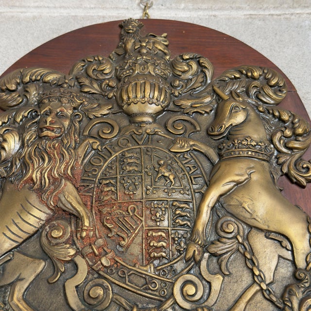 Antique Mirror with English Royal Coat of Arms, 1900s For Sale - Image 6 of 11