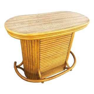 1950s Restored Mid-Century Vertically Stacked Oval Top Rattan Bar W/ Foot Rest For Sale