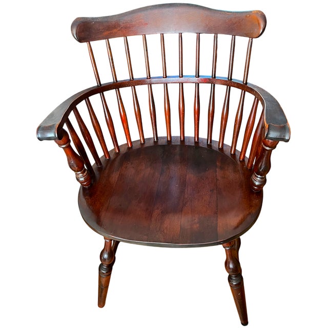 Farmhouse Set of 6 Vintage Bent Brothers Solid Maple Sack-Back Windsor Captain's Dining Chairs, Circa 1940s For Sale - Image 3 of 17