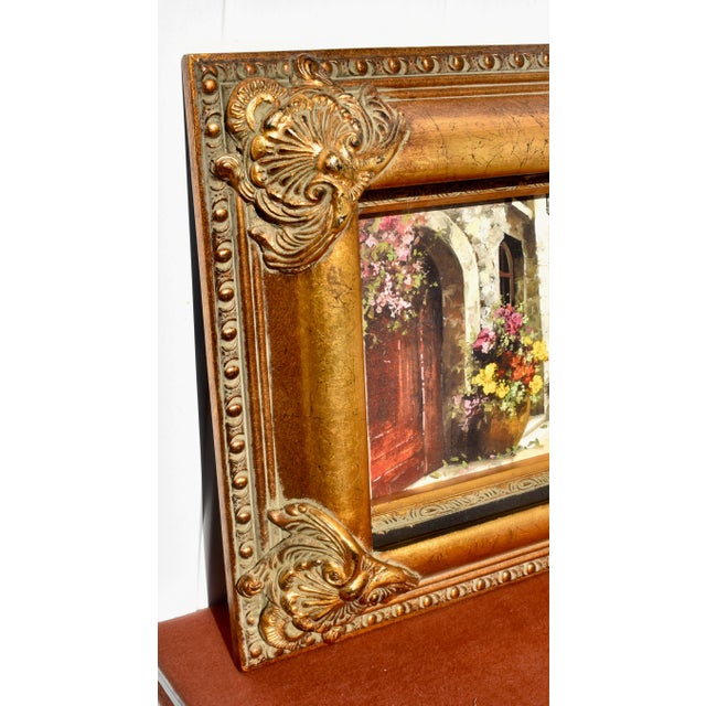 Guido Borelli Signed Oil Painting Italian Mediterranean Courtyard Ornate Frame For Sale - Image 11 of 17