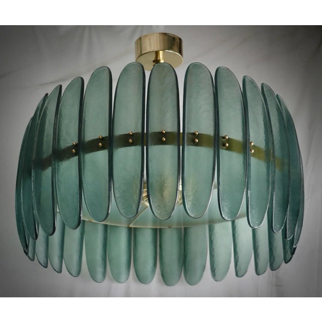 Mid-Century Murano Green Art Glass and Brass Chandelier and Pendant For Sale - Image 11 of 11