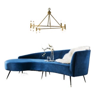 Safavieh Evangeline Parisian Blue Velvet Sofa Couch Mid Century Modern For Sale