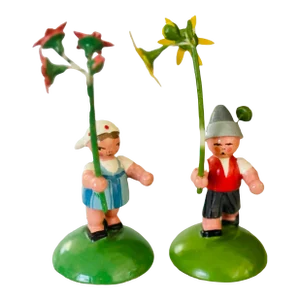 Kunstgewerbe-Werkstätten Olbernhau Kwo Erzgebirge Germany Blumenkinder (Flower Children) Figurines - a Both and Girl Pair