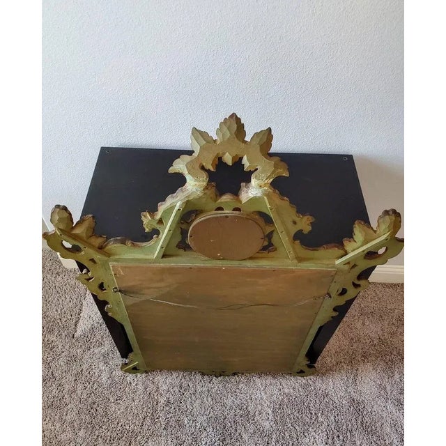 Antique Venetian Rococo Style Carved Polychrome Painted Green Gilt Wood Frame Wall Mirror For Sale - Image 10 of 11