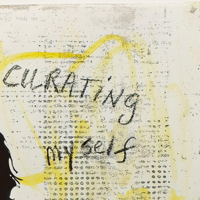 Contemporary Curating Myself- Humorous Woman Lounging With Text- Embellished Giclee Print For Sale - Image 3 of 5
