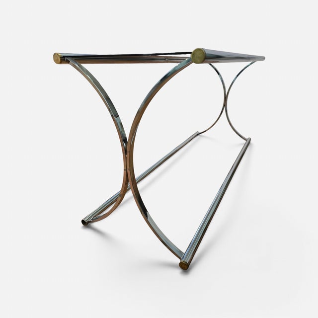 Mid-Century Modern 1970s Attributed to Maison Jansen Chrome Smoked Glass Console Table For Sale - Image 3 of 8