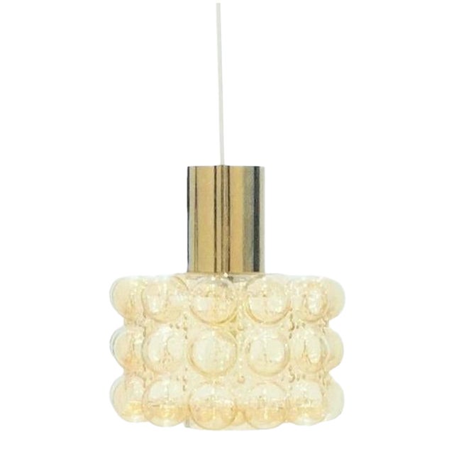 1960s XL Mid-Century Modern Amber Bubble Glass Pendant by Helena Tynell for Limburg, Germany For Sale
