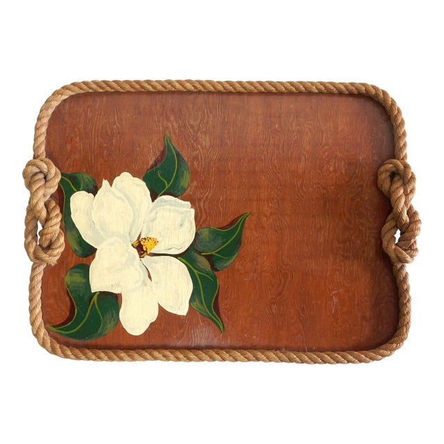 1950 Josephine De Ville of Miami Artistic Serving Bar Tray Hemp Rope Plywood For Sale