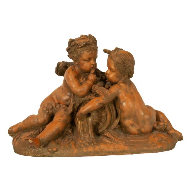 Antique 19thC French Naturalism Terracotta Sculpture "La Source" Putti Sculpture by Albert-Ernest Carrier-Belleuse, For Sale - Image 10 of 15