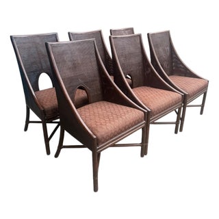 Set of 6 McGuire Organic Modern Double-Caned Dining Chairs in Tobacco Finish For Sale