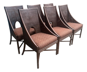 Set of 6 McGuire Organic Modern Double-Caned Dining Chairs in Tobacco Finish
