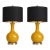 Late 20th Century Mustard Ceramic Gourd Table Lamps With Black & Gold Drum Shades - a Pair For Sale