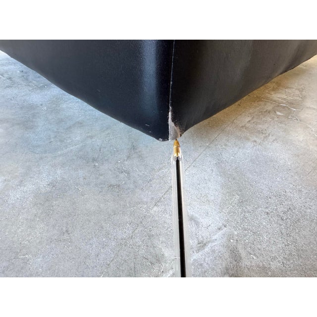 Vintage Italian Postmodern Black Leather Ottoman by Natuzzi For Sale - Image 11 of 12