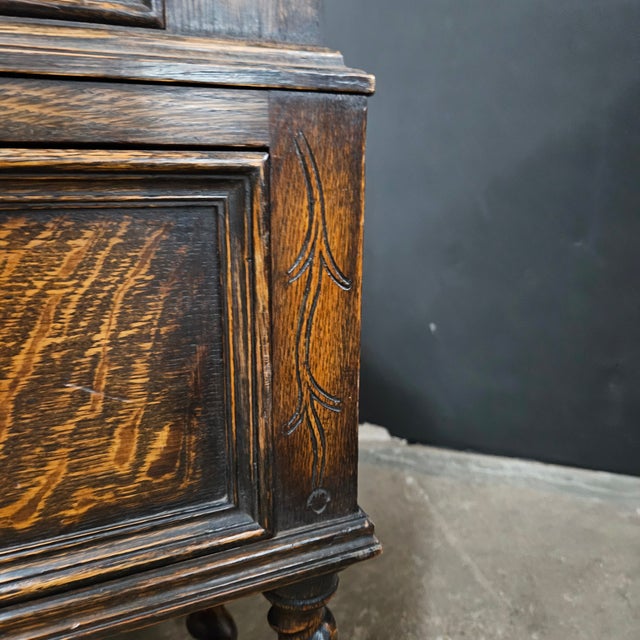 Late 19th Century English Oak Jacobean Style Bureau on Barley Twist Stretcher Base For Sale - Image 13 of 18