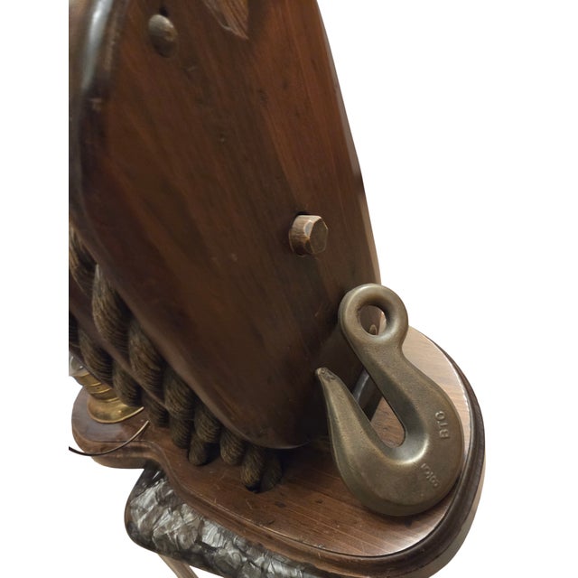 Vintage Pirates Caribbean Table Lamp Lanter Block Tackle Pulley Hook For Sale - Image 9 of 15