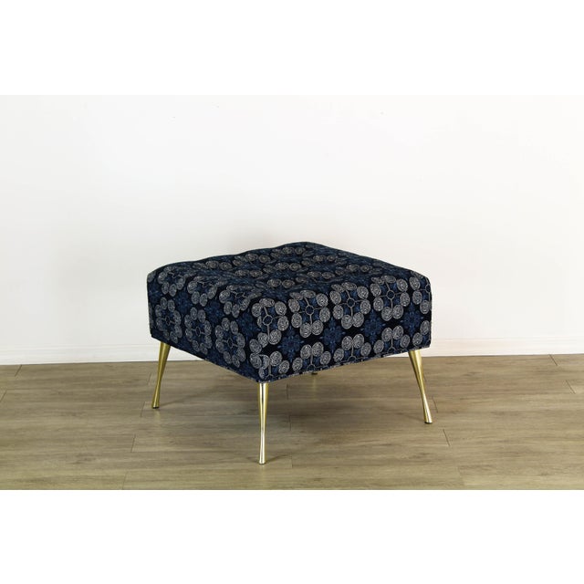 Chenille Ottoman on Italian Style Metal Legs For Sale In Miami - Image 6 of 11