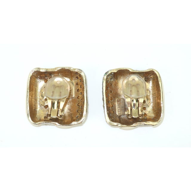 Metal Donald Stannard Enamel & Crystal Rhinestone Earrings, 1980's For Sale - Image 7 of 10